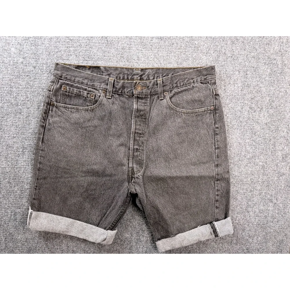 Vintage Levis 501 Mens 38 Black Denim Custom Cut Off Shorts USA Made Faded Gray